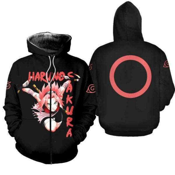 Naruto Haruno Sakura Shirt Clan Symbol Naruto Anime 2k892 Fan Gift Stylist Unisex Cartoon 3d Hoodie Zip Hoodie 2120