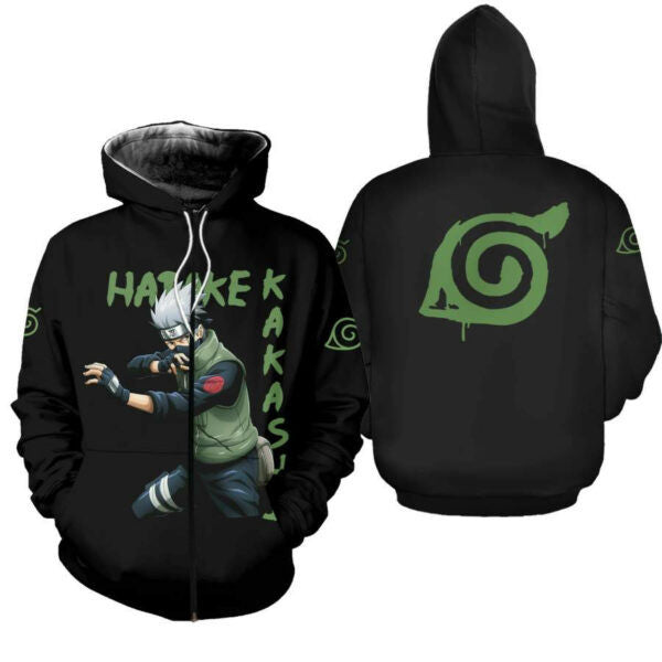 Hatake Kakashi Shirt Konoha Symbol Naruto Anime 2k888 Fan Gift Stylist Unisex Cartoon 3d Hoodie Zip Hoodie 1398