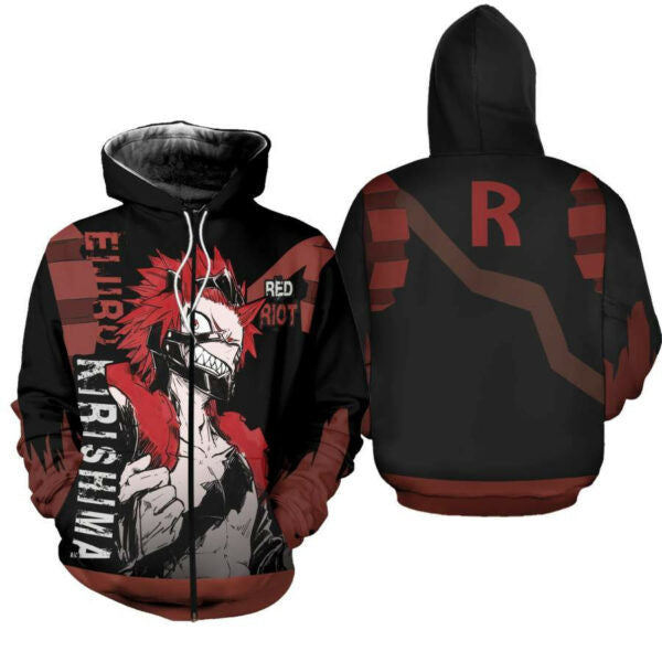 Eijirou Red Riot My Hero Academia Anime 2k852 Fan Gift Stylist Unisex Cartoon 3d Hoodie Zip Hoodie 1443