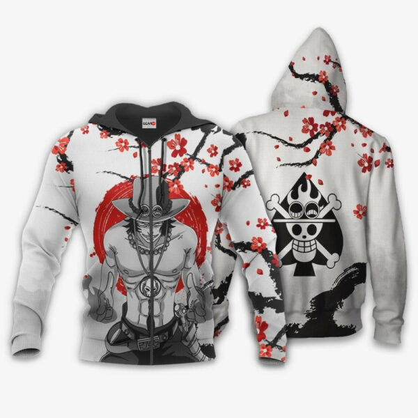 Portgas D. Ace Japan Cherry Blossoms One Piece Anime 1k671 Fan Gift Stylist Unisex Cartoon Graphic Outfits Aop 3d Hoodie, Zip Hoodie 2663