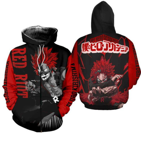 Eijirou Kirishima Shirt My Hero Academia Anime 2k879 Fan Gift Stylist Unisex Cartoon 3d Hoodie Zip Hoodie 1071