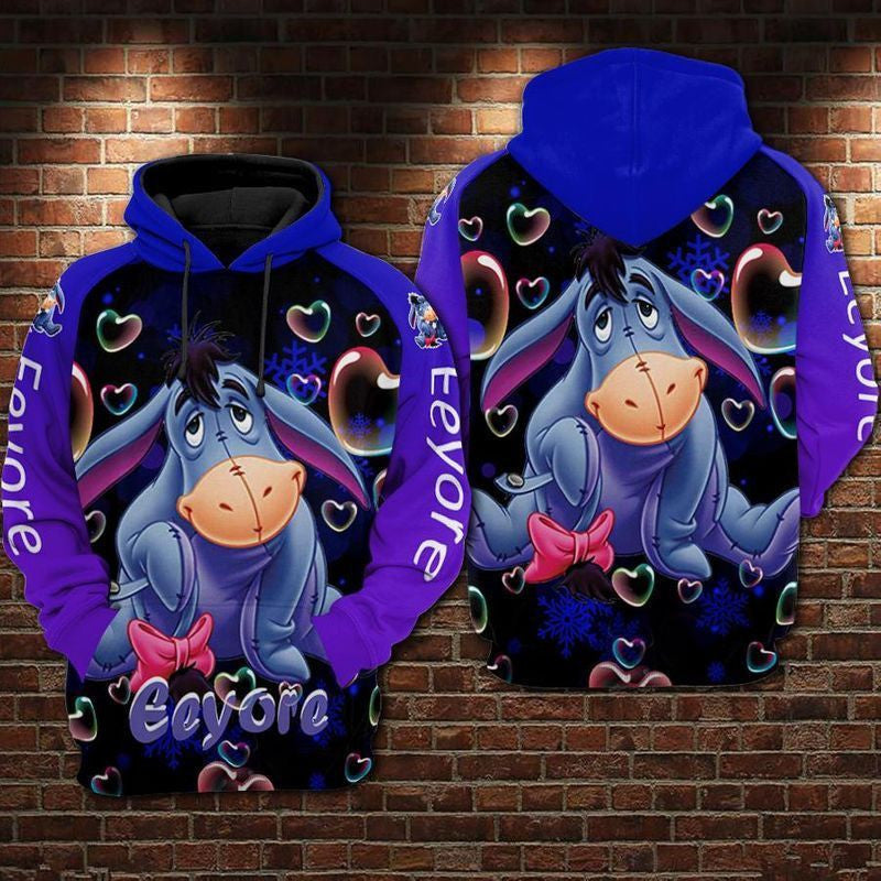 Eeyore - Winnie The Pooh Heart Bubble Over Print 3d Hoodie Zip Hoodie