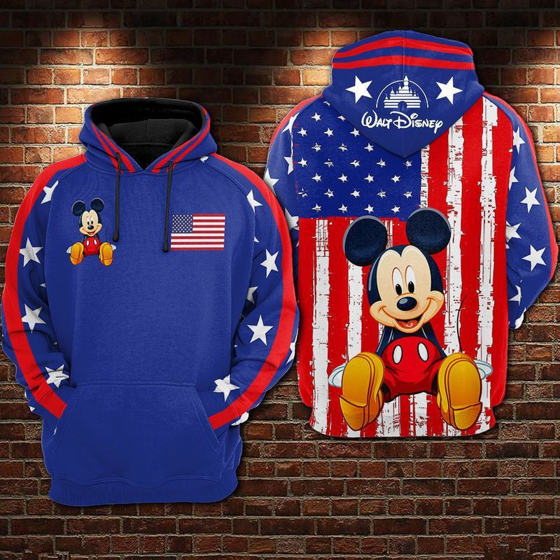 Mickey Disney America Flag Over Print 3d Hoodie Zip Hoodie