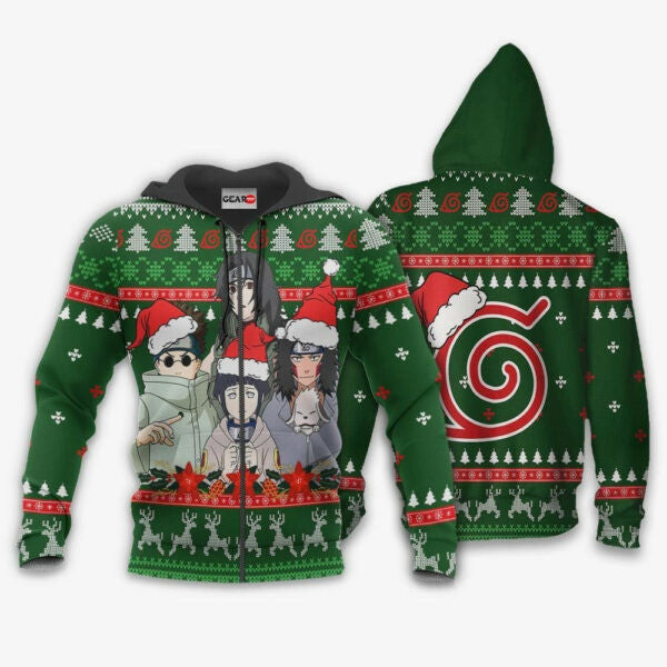 Konoha Team Ugly Christmas Naruto Anime 1k423 Fan Gift Stylist Unisex Cartoon Graphic Outfits Aop 3d Hoodie, Zip Hoodie 460