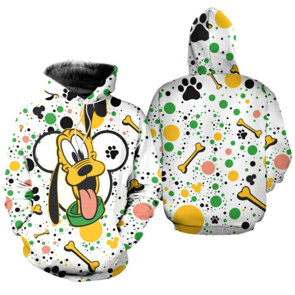 Pluto Dog Polkadot Pattern Disney Fan Gift Stylist Unisex Cartoon Graphic Outfits Aop Hoodie, Zip Hoodie 2045