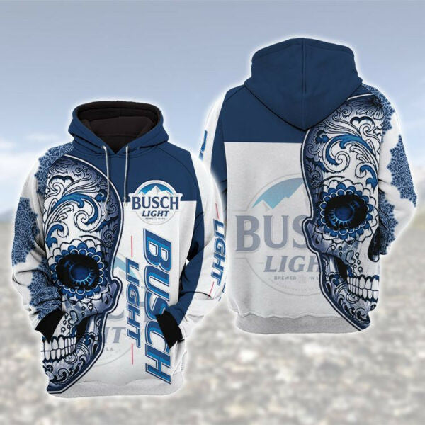 Busch Light Sugar Skull 3d All Over Print T Shirt Hoodie 528