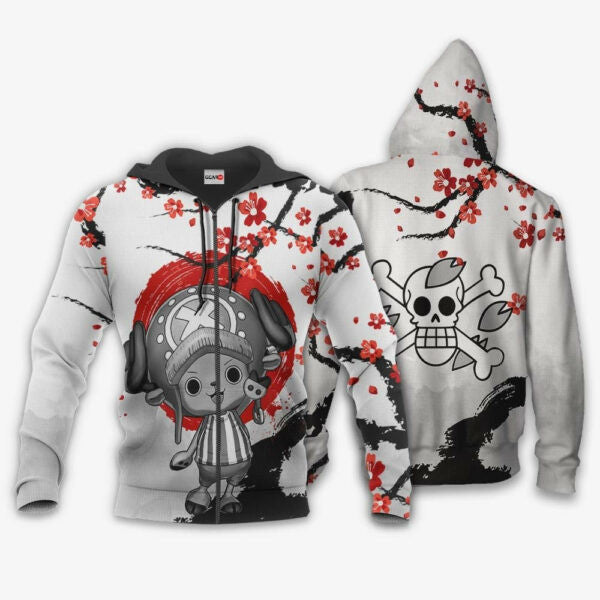 Red Tony Chopper Japan Cherry Blossoms One Piece Anime 1k676 Fan Gift Stylist Unisex Cartoon Graphic Outfits Aop 3d Hoodie, Zip Hoodie 2776