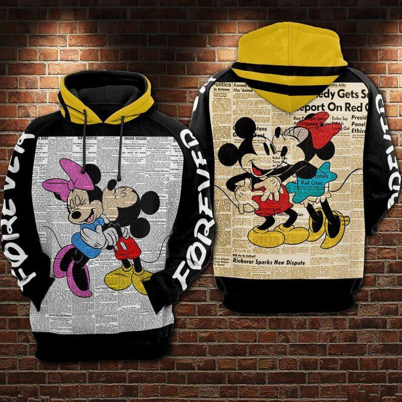 Disney Minnie And Mickey Mouse Love Forever, Mickey And Mininie Newspaper Version Aop Hoodie