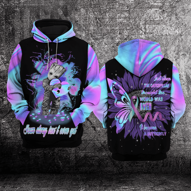 Suicide Awareness, Groot Just When The Caterpillar Thought Her Life Was Over, It Became A Butterfly All Over Print Hoodie