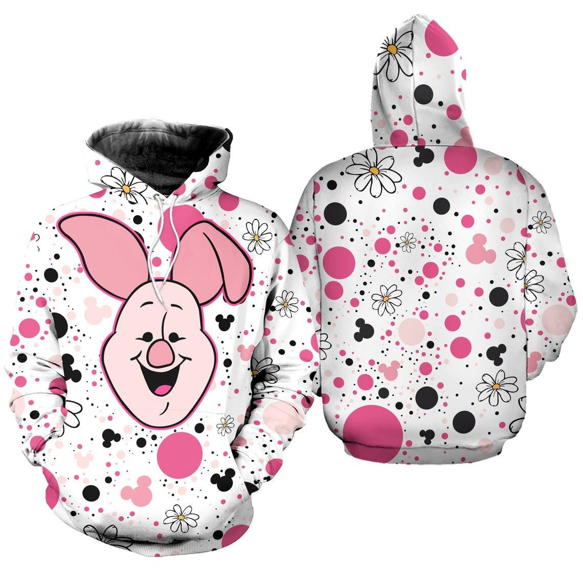 Piglet Polkadot Pattern Disney Fan Gift Stylist Unisex Cartoon Graphic Outfits Aop Hoodie, Zip Hoodie