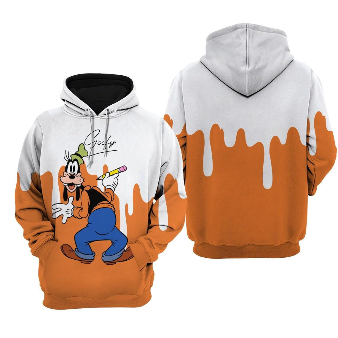 Goofy Dog Orange Paint Disney Fan Gift, Goofy Dog Orange Paint Gift, Stylist Unisex Cartoon Graphic Outfits Aop Hoodie