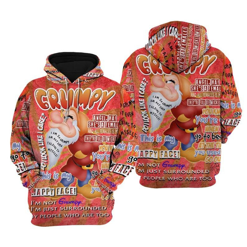 Snow White And Seven The Dwarfs Disney Cartoon, Disney Quotes, Grumpy Dwarf Punk Words Pattern All Over Print Hoodie, Zip Hoodie