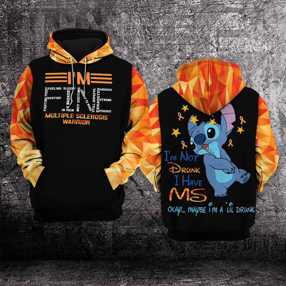 Stitch Disney Multiple Sclerosis Awareness, Im Fine All Over Print Hoodie