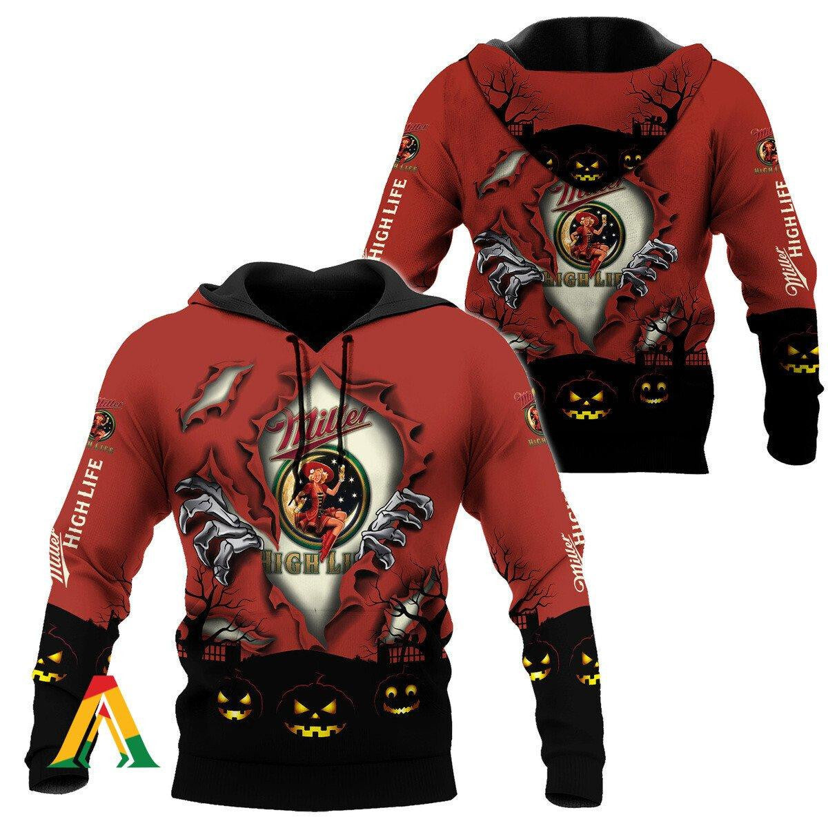 Scary Night Halloween Miller High Life Hoodie &amp; Zip Hoodie