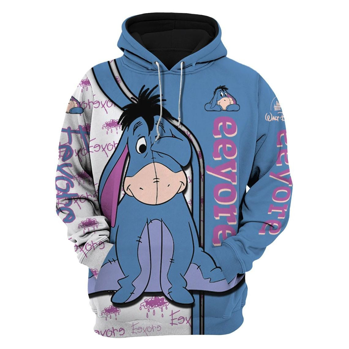 Eeyore Donkey Fan Gift, Eeyore Donkey Stylist Unisex Cartoon Graphic Outfits Gift Aop Hoodie, Zip Hoodie