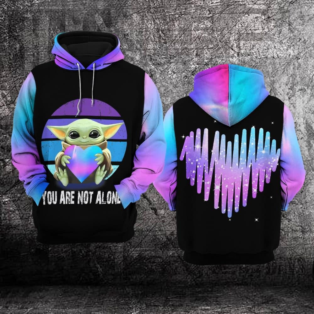 Suicide Awareness, Baby Yoda Suicide Awareness, You're Not Alone All Over Print Hoodie
