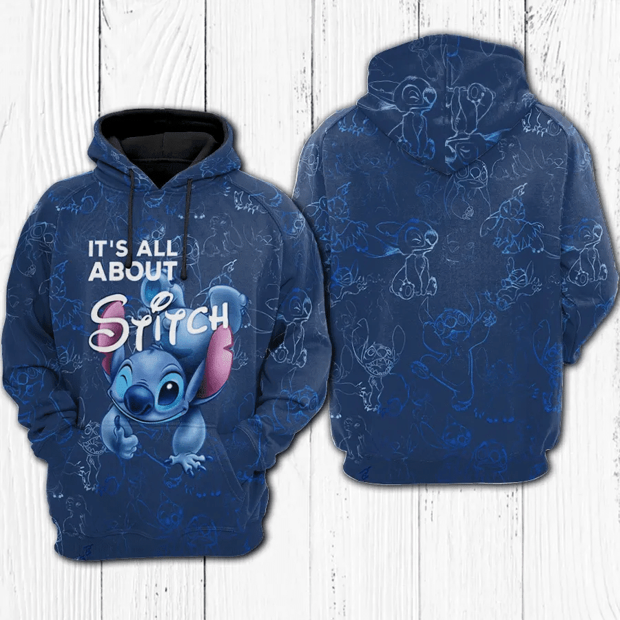 It's All About Stitch And Lilo Ohana 498 Fan Gift Stylist Unisex Cartoon Graphic Outfits Aop Hoodie