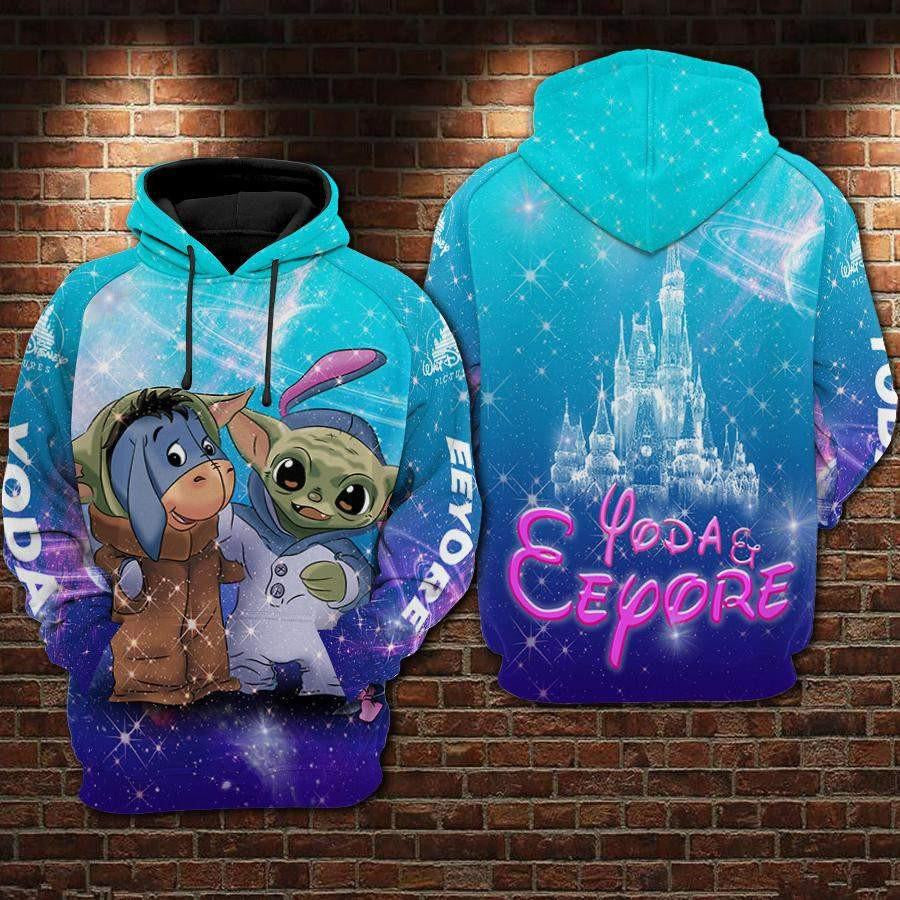 Baby Yoda And Eeyore Disney, Cute Yoda And Eeyore Friends Aop Hoodie