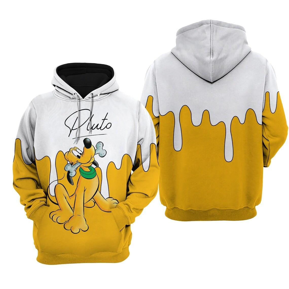 Pluto Dog Yellow Paint Disney Fan Gift, Pluto Dog Yellow Paint Gift, Stylist Unisex Cartoon Graphic Outfits Aop Hoodie