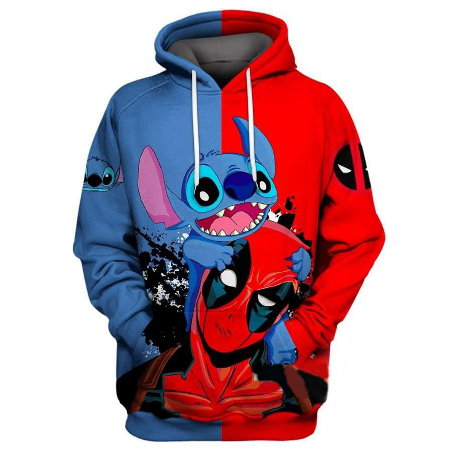 Stitch Disney Fan Gift, Deadpool Marvel Comics, Funny Stitch And Deadpool All Over Print Hoodie