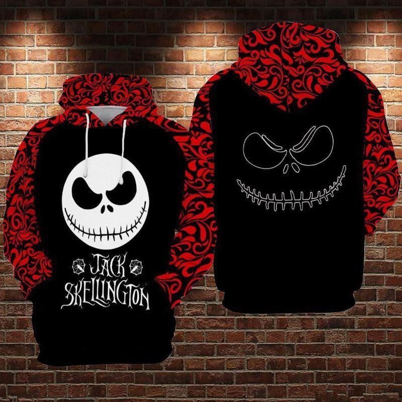 Jack Skellington The Nightmare Before Christmas Red And Black Over Print 3d Hoodie Zip Hoodie 2