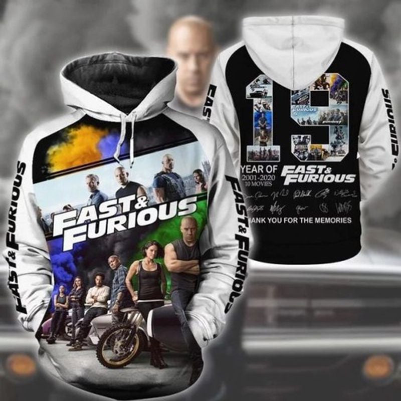 Fast And Furious 19 Years Of 2001 2025 Thank You For The Memories Men 3d Hoodie