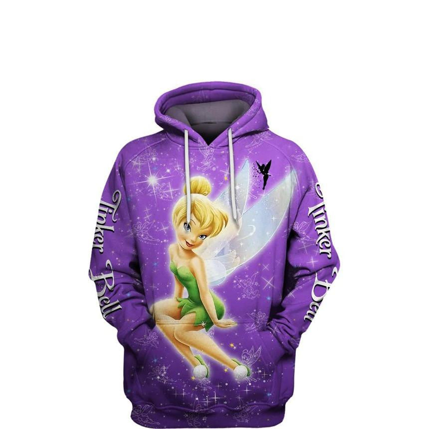 Purple Tinker Bell, Cute Tinker Bell Disney Fairies All Over Print Hoodie