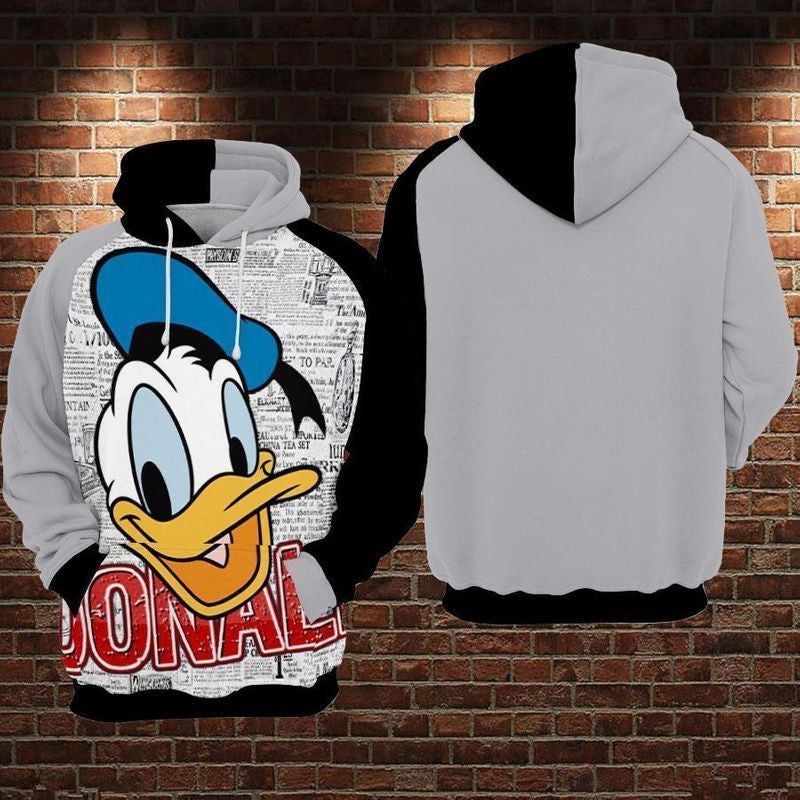 Donald Duck Disney Paper Background Over Print 3d Hoodie Zip Hoodie