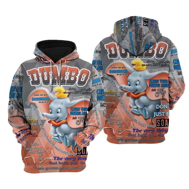 The Flying Elephant Disney Cartoon, Disney Quotes, Dumbo Elephant Punk Words Pattern All Over Print Hoodie, Zip Hoodie