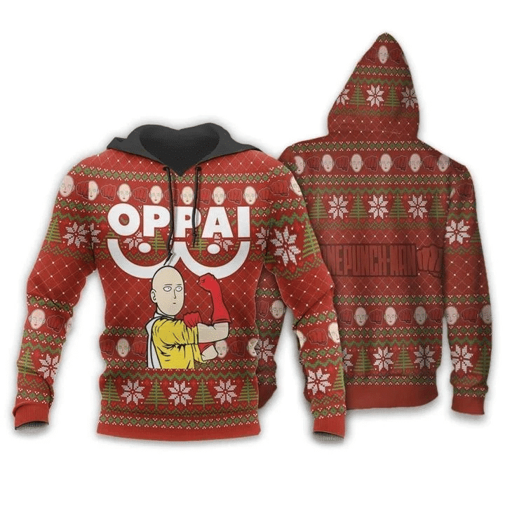 Saitama Oppai Ugly Christmas One Punch Man Anime Manga For Men And Women 3d Hoodie Zip Hoodie