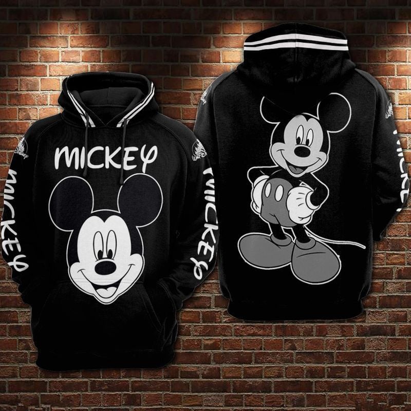 Mickey Jacket Hoodie Black And White Vintage Over Print 3d Hoodie Zip Hoodie
