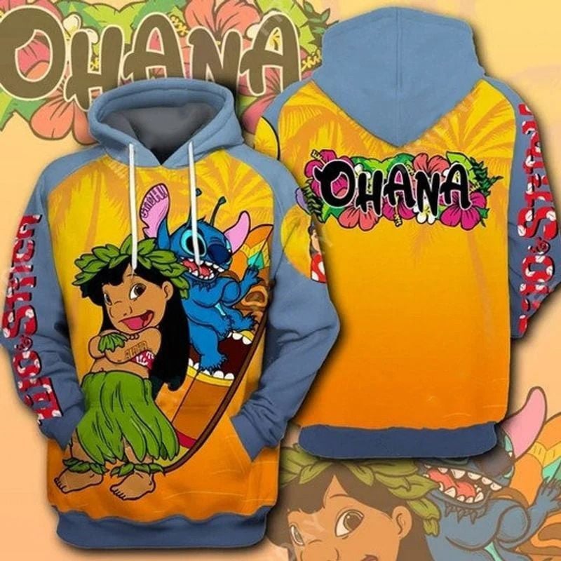 Lilo And Stitch Surfing Ohana 3d Hoodie Zip Hoodie
