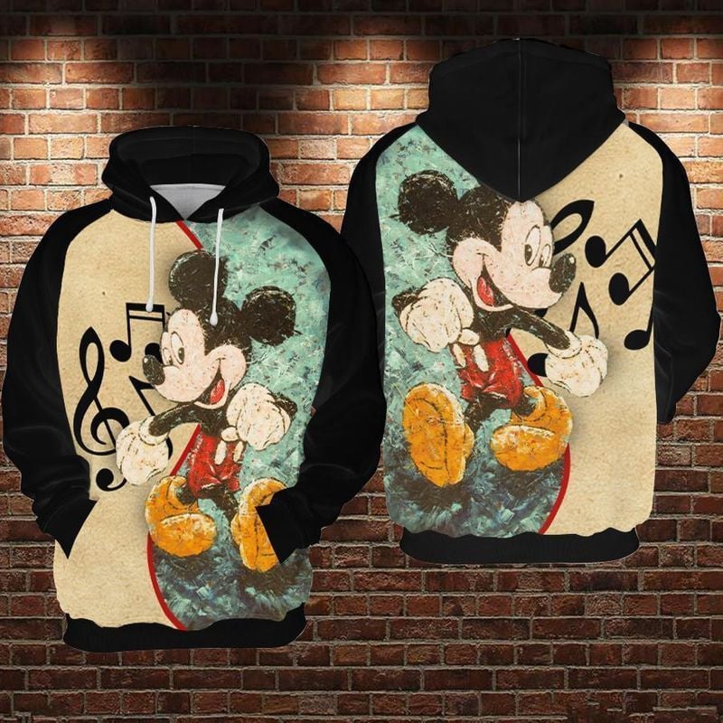 Mickey Mouse Vintage Musical Notes Over Print 3d Hoodie Zip Hoodie 321