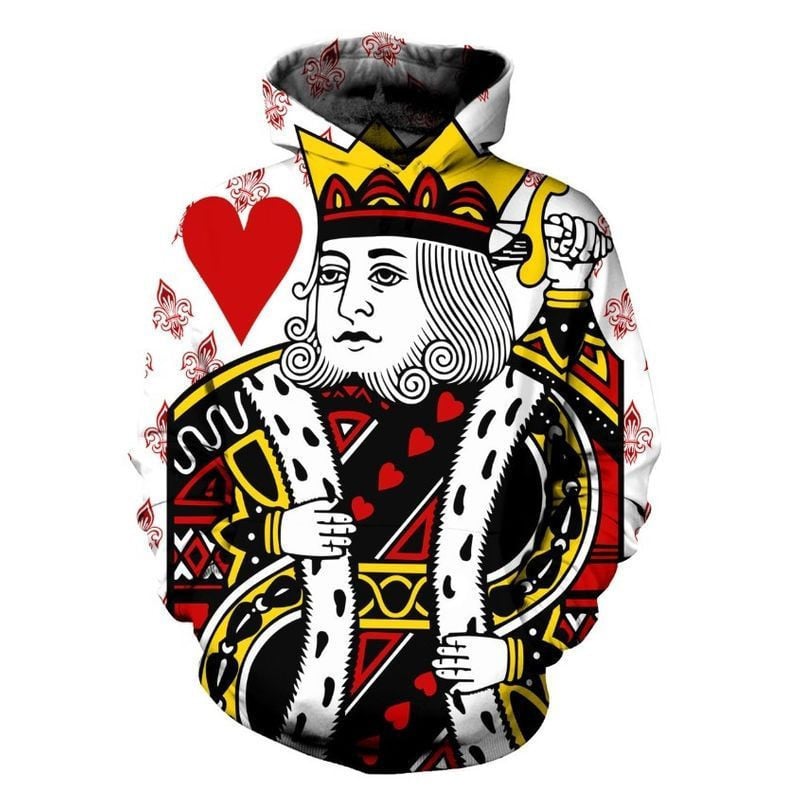 Poker King Of Hearts Over Print 3d Hoodie Zip Hoodie
