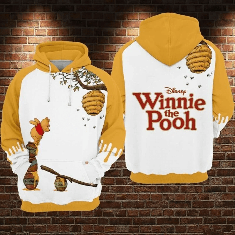Pooh Cartoon Winnie The Pooh Movies Disney Over Print 3d Hoodie Zip Hoodie