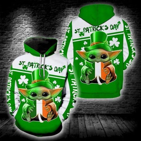 Irish Shamrock St Patrick's Day Baby Yoda 3d Hoodie