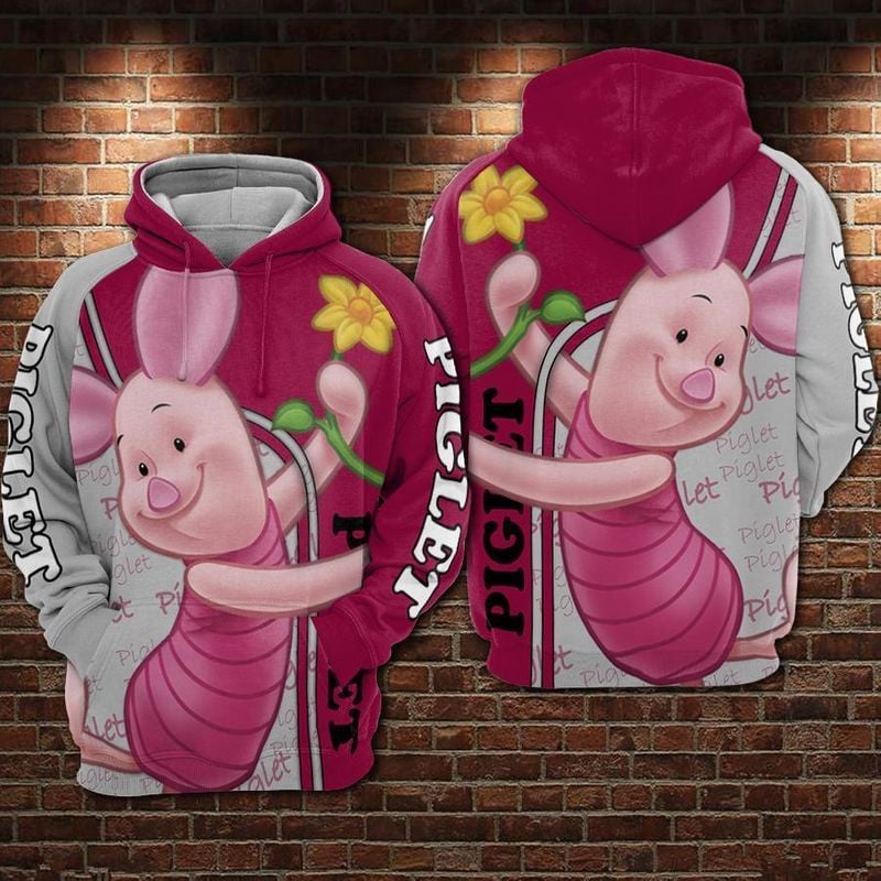 Piglet And Flowers Winnie The Pooh Over Print 3d Hoodie Zip Hoodie