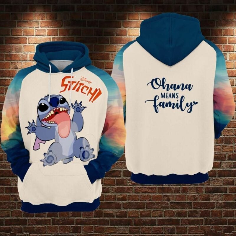 Stitch Cartoon Lilo And Stitch Ohana Means Family Over Print 3d Hoodie Zip Hoodie