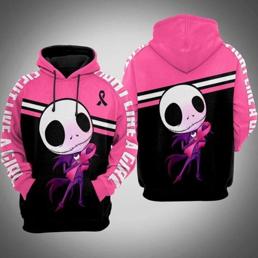 Jack Skellington The Pumpkin King Breast Cancer Awareness All Over Print Hoodie