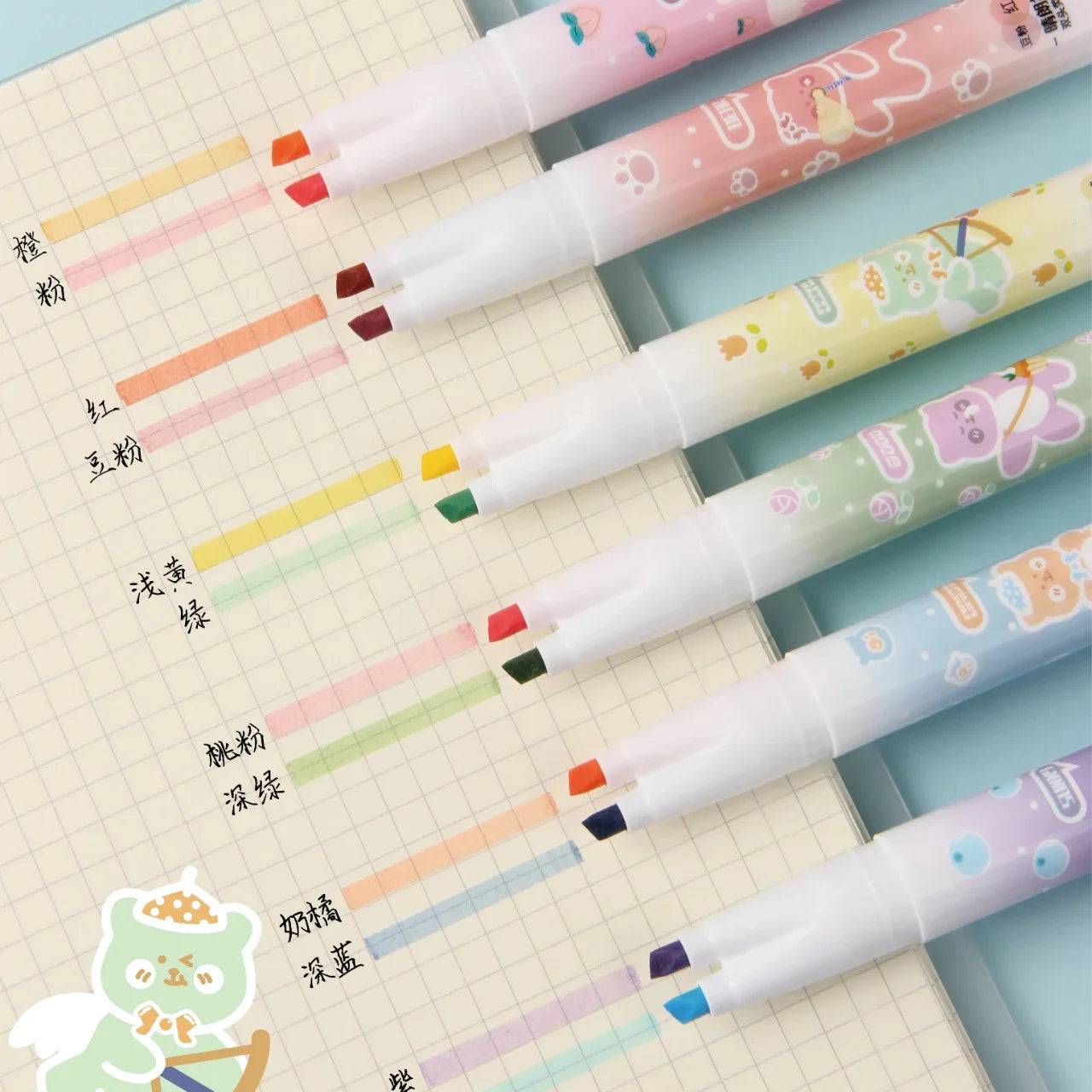 12pcs Korean stationery creative cute three-dimensional double-headed fluorescent marker for students with macaroon color marker