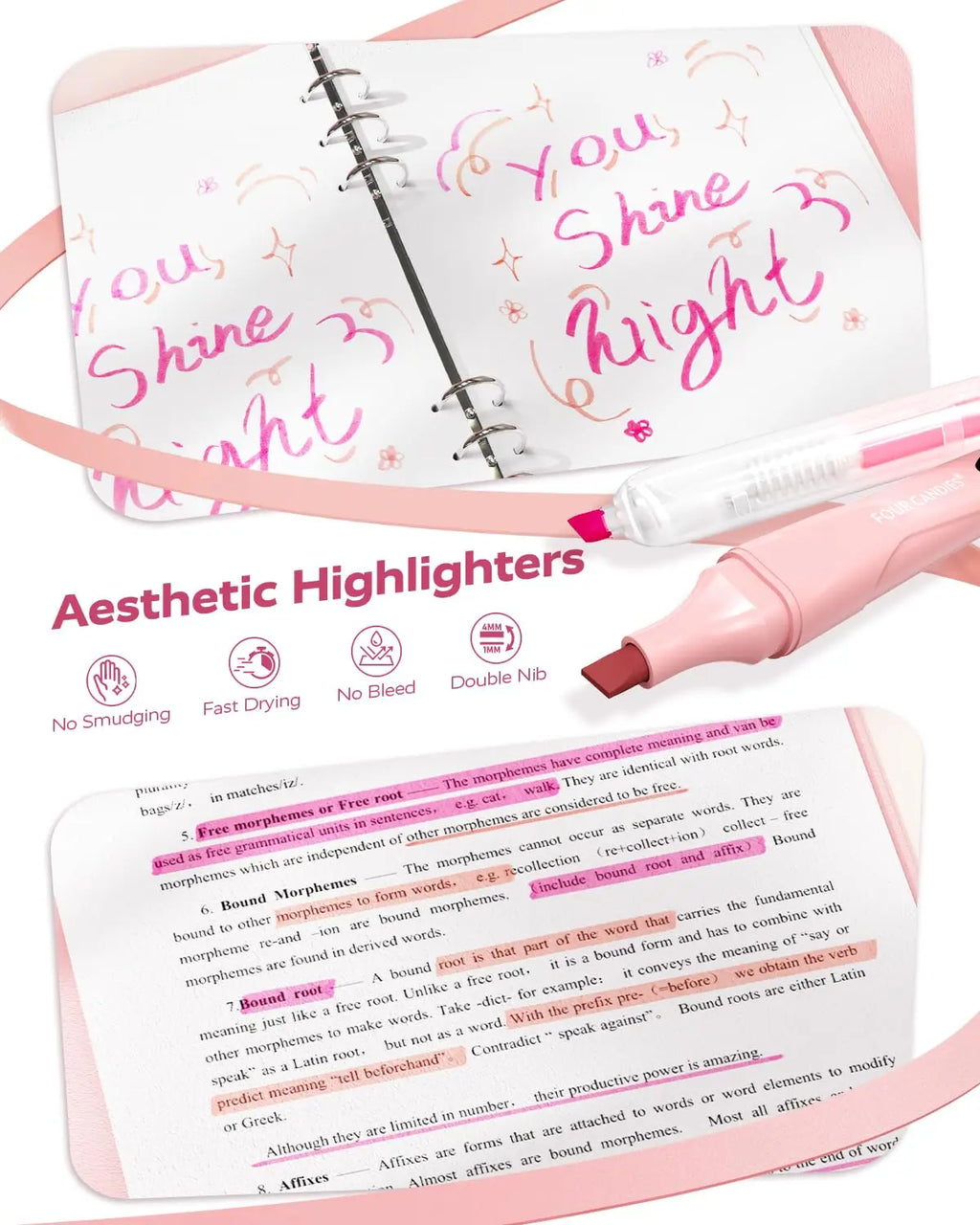Pink School Supplies Kit with Gel Pens & Highlighters, College Stationery Set