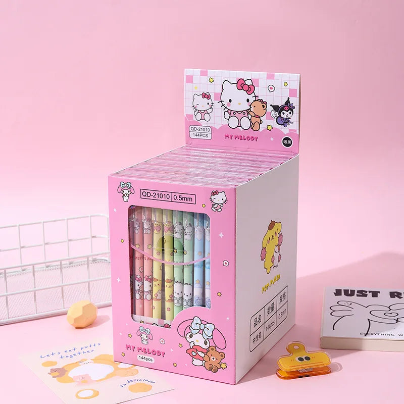 144pcs/Set Erasable Gel Pen Sanrio Anime Student Kawaii Study Stationery Black Blue School Supplies Ballpoint Pen Kawaii Pens