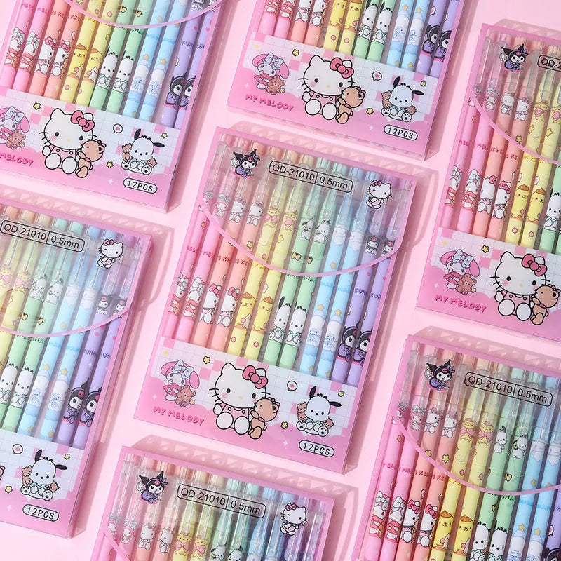 144pcs/Set Erasable Gel Pen Sanrio Anime Student Kawaii Study Stationery Black Blue School Supplies Ballpoint Pen Kawaii Pens
