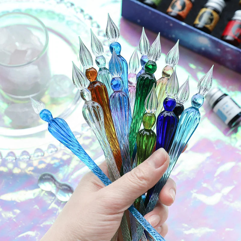Free Starry Sky Pen Glass Pen Gradient Color Gift Set Dip Pen Business Gift Pen Student Crystal Pen