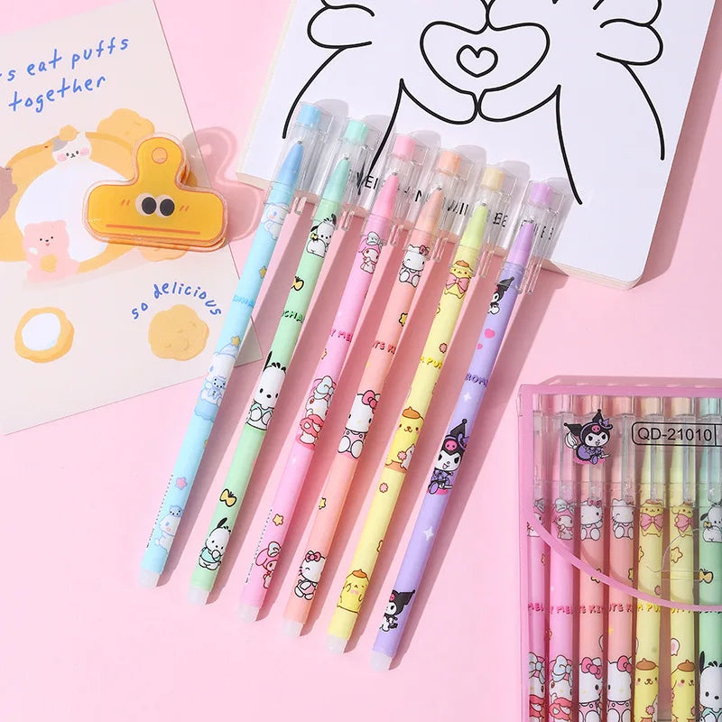 144pcs/Set Erasable Gel Pen Sanrio Anime Student Kawaii Study Stationery Black Blue School Supplies Ballpoint Pen Kawaii Pens